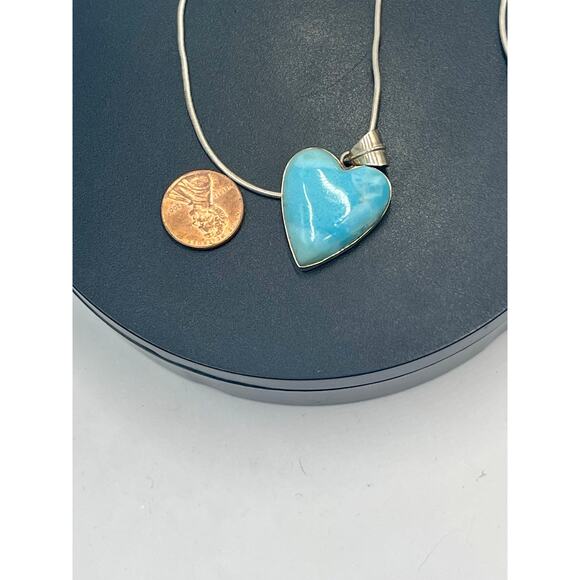 Sterling Silver 925 Caribbean Blue Heart Larimar Pendant and snake chain 15" - Picture 9 of 9